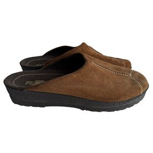 ROHDE Suede Clog Slipper Shoe Womens 6 Cognac Brown Hard Bottom Slide On EUC